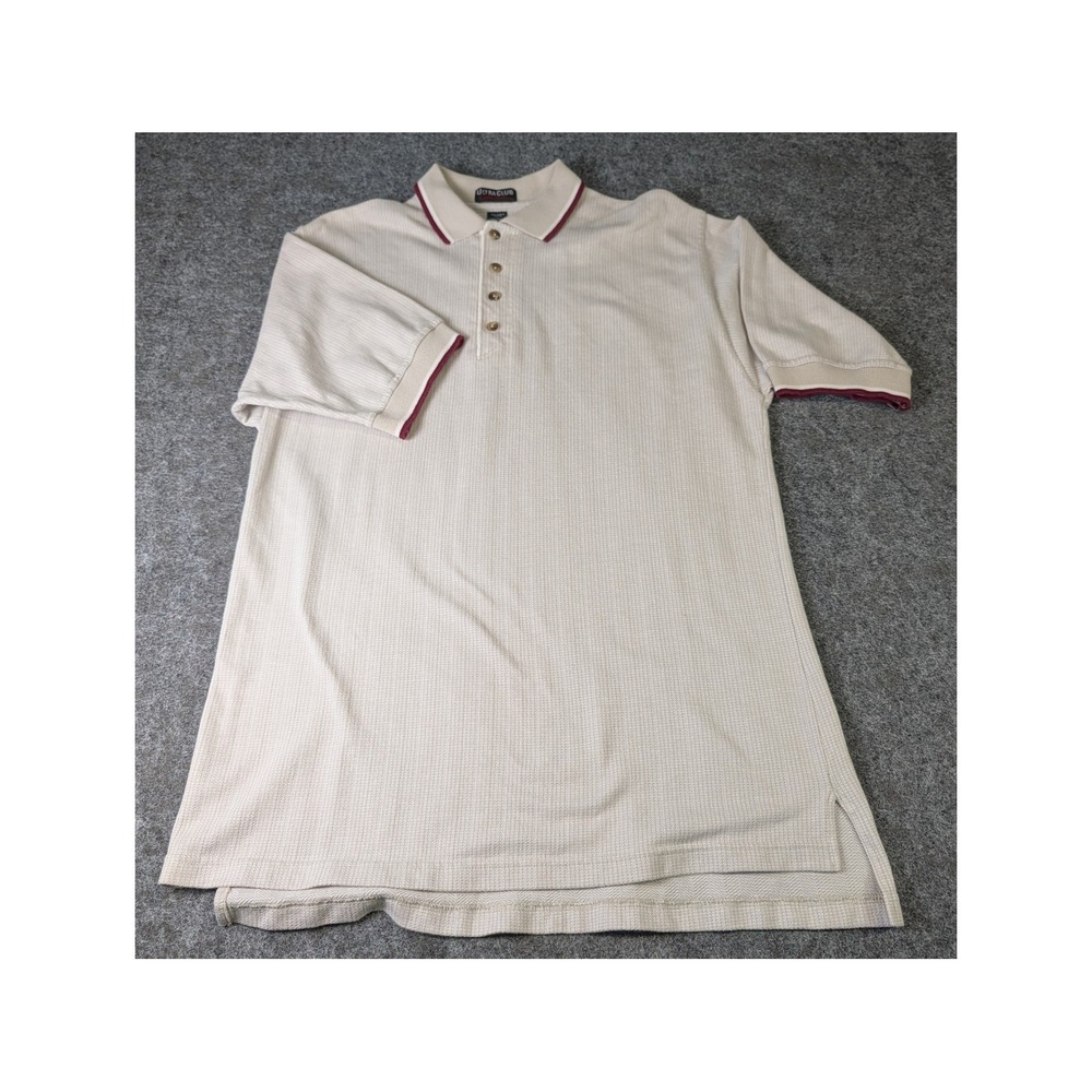 UltraClub Collection Mens L Polo Shirt Beige Textured Cotton Short Sleeve EUC